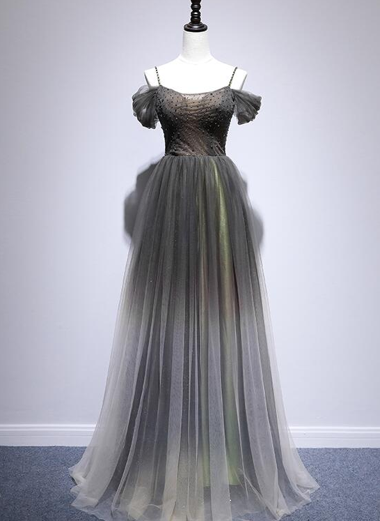 Beautiful Grey Floor Length Long Straps Party Dress, Long Prom Dress,pl2933