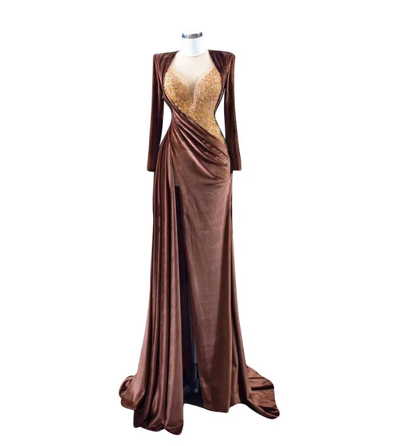 Designer Brown Party Dress, Made To Measure, Party And Occasion Wear,pl2969