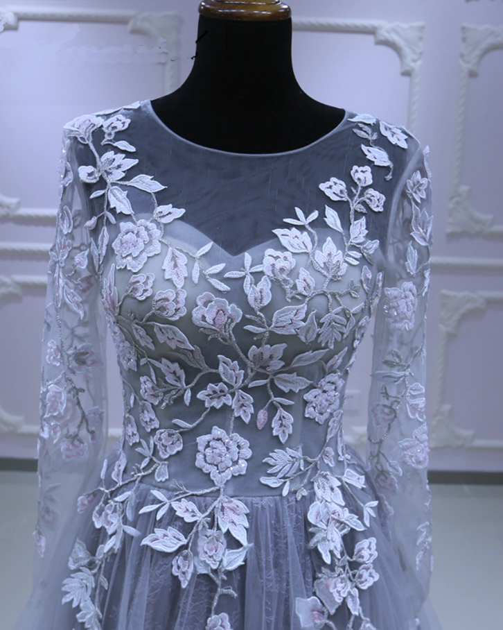 Long Sheer Sleeved Mermaid Prom Dress with Appliques and Feathers main image 0