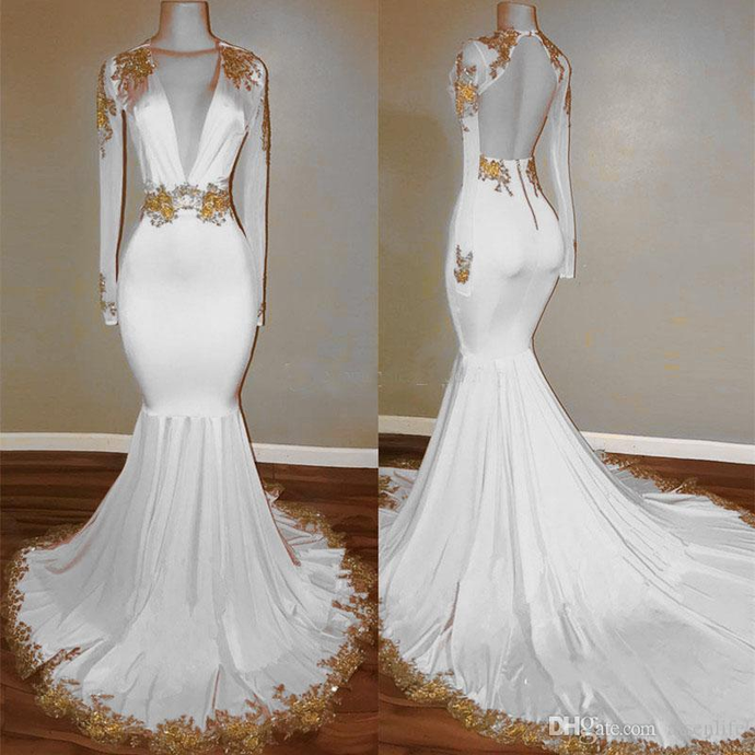 Charming Long Mermaid White Prom Dress,pl3111
