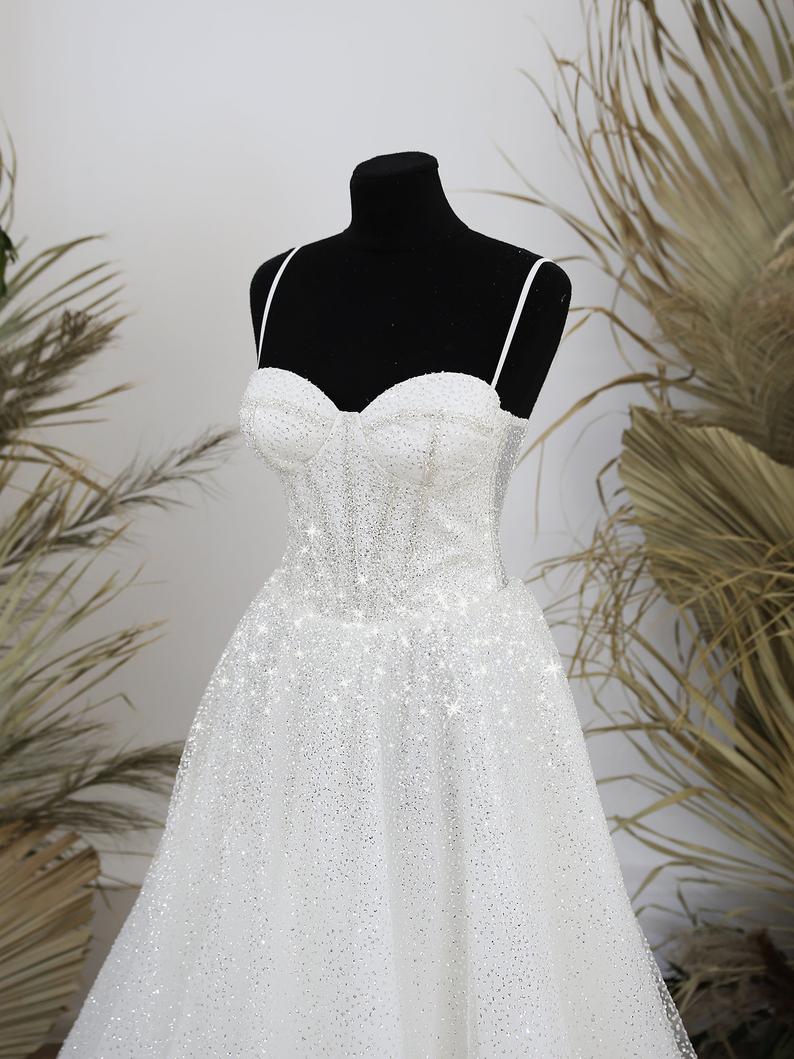 2021 Glitter Tulle Sweetheart Wedding Dress With Straps "fairy", Glitter Sparkly Sequins Sweetheart Ball Gown Wedding