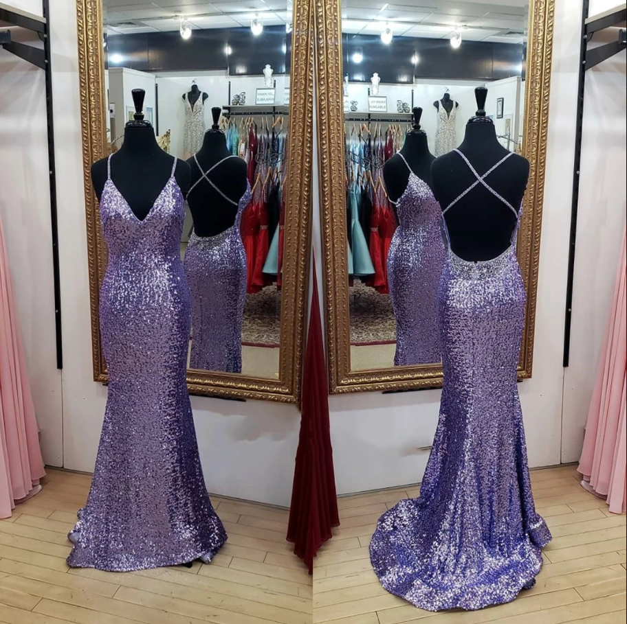 Stunning Mermaid Lavender Sequins Long Evening Dress,pl3139