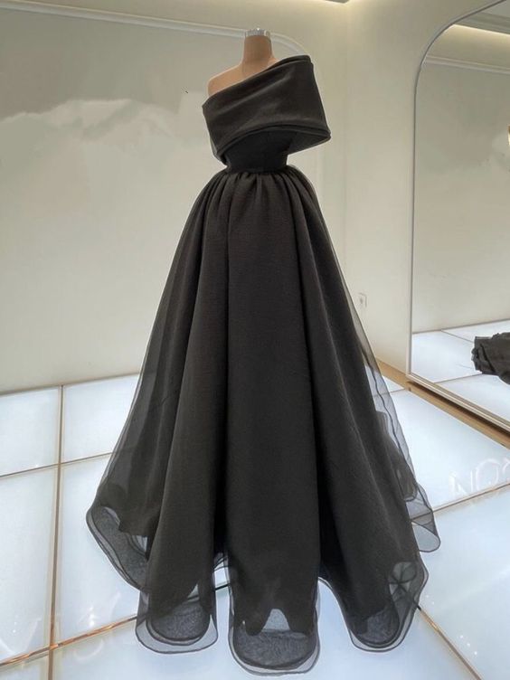 Elegant Black Organza Prom Dresses One Shoulder,pl3161