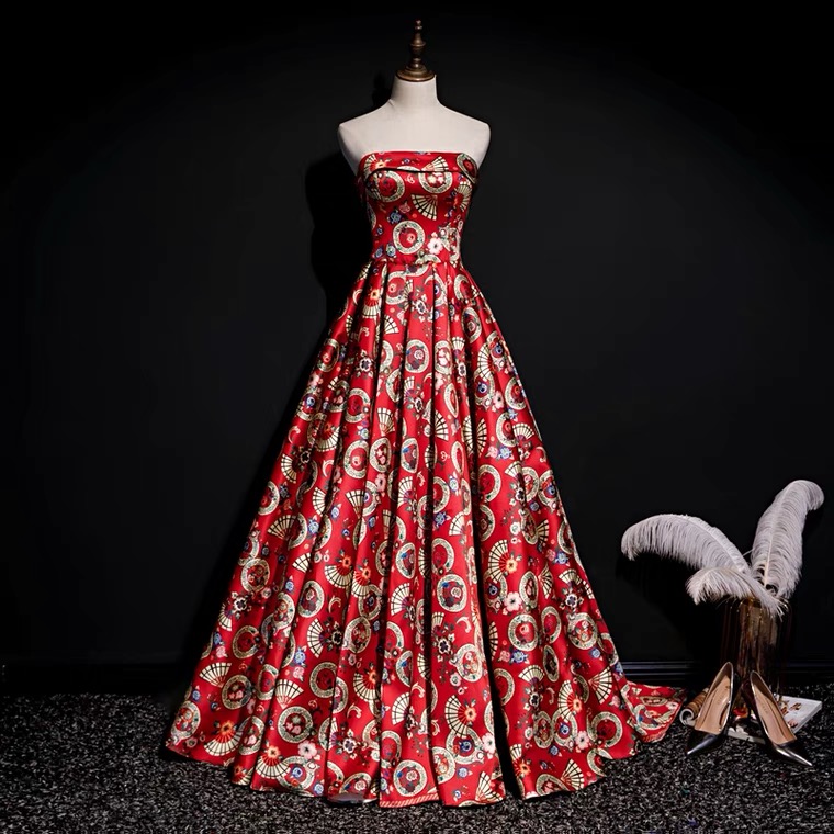 , Vintage, Ethnic Dress, Strapless Printed Dress,custom Made.pl3227