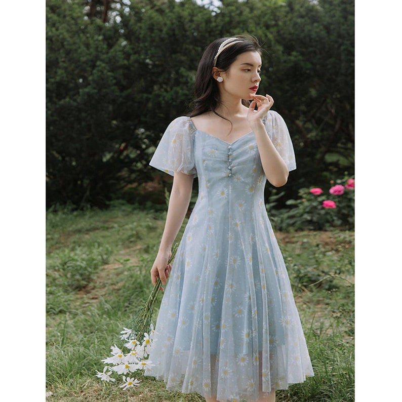 Bustier Dress/french Romance Dress/floral Print Dress/cottage Core Dress/casual Women Dress/french Floral Dress/spring Dress/summer Dress,pl3243