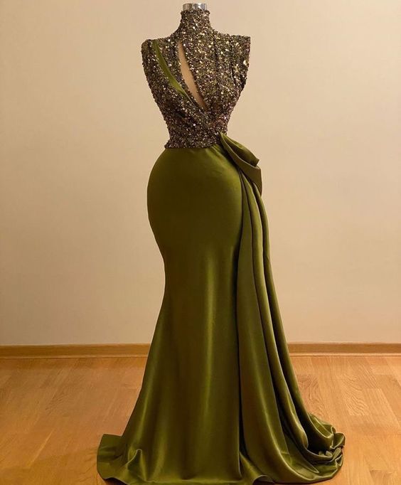 Olive Green Prom Dresses With Sparkly Sequins,pl3259