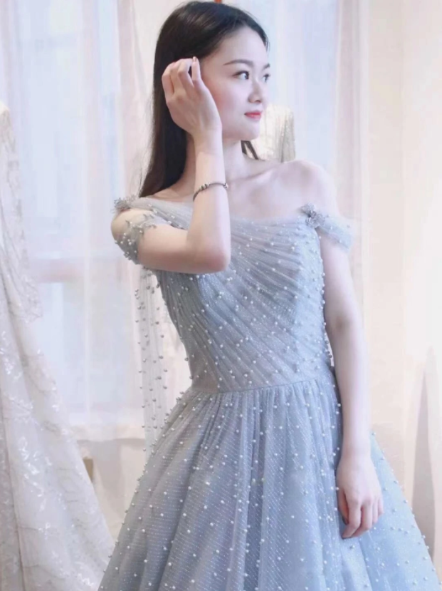 A Line Cape Sleeves One Shoulder Beading Prom Dresses 2021 Evening Dresses,pl3324