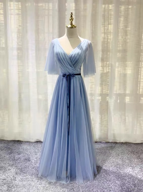 Elegant, V-neck Bridesmaid Dress, Blue Prom Dress,custom Made,pl3357