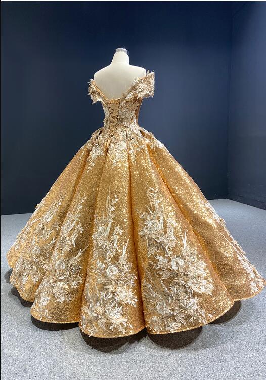 Lace ballgown with Feather Cap Sleeves