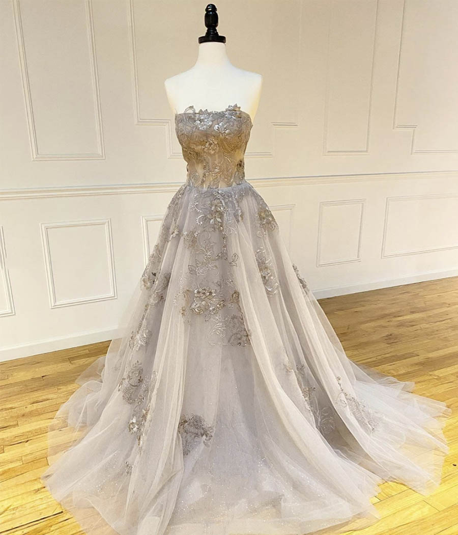 Unique Strapless Tulle Lace Prom Dress Formal Dress,,pl3401