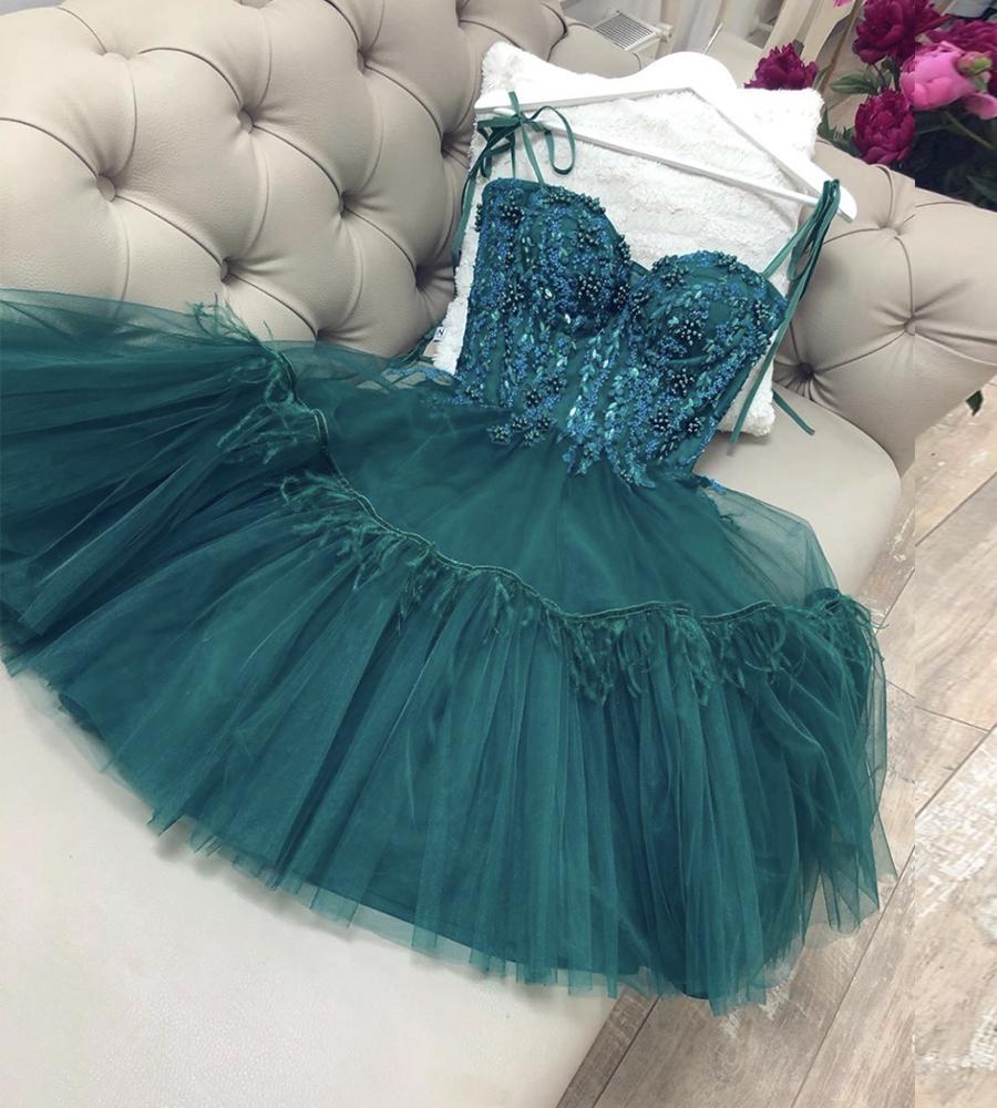 Green Tulle Lace Short Prom Dress,pl3402