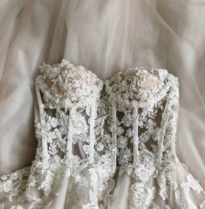 Wedding Dress, Rustic Dress, Corset Dress, Romantic Wedding Dress, Lace Wedding Dress, Wedding Gown, Boned Dress,pl3431