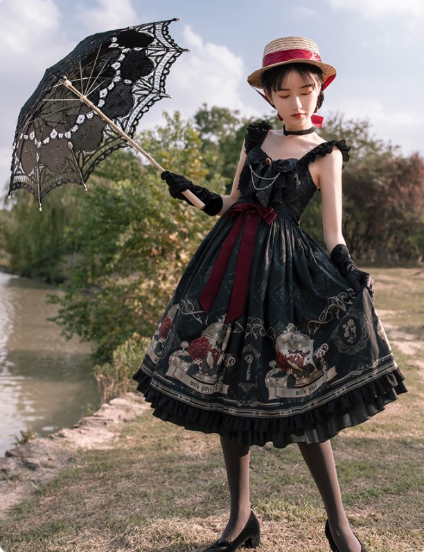 Vintage Victorian Lolita Black Gothic Dress,pl3504