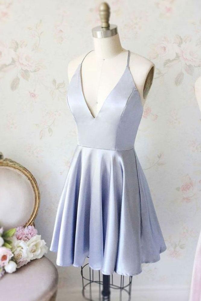 Simple Blue V Neck Short Prom Dress, Blue Homecoming Dress,pl3624