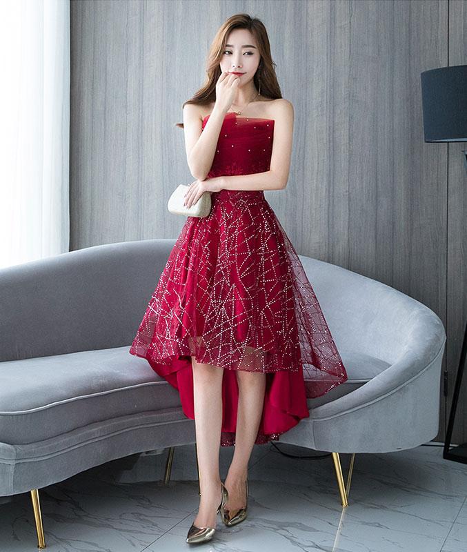Burgundy Tulle Lace Short Prom Dress, Burgundy Lace Homecoming Dress,pl3633