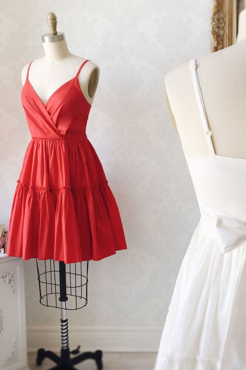 Simple Satin Red Short Prom Dress Red Cocktail Dress,pl3634