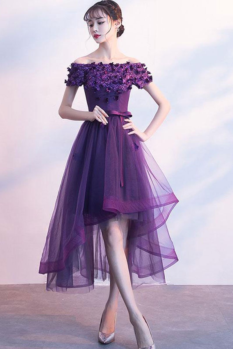 Purple Tulle Lace Short Prom Dress, Purple Evening Dress,pl3636