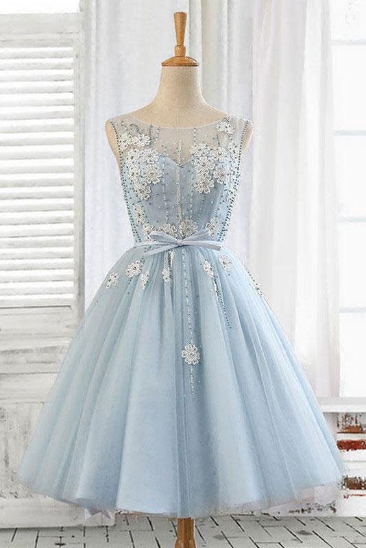 Light Blue Tulle Short Prom Dress, Blue Homecoming Dress,pl3638