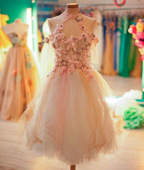 Cute Tulle Lace Applique Short Prom Dress, Cute Homecoming Dress,pl3645