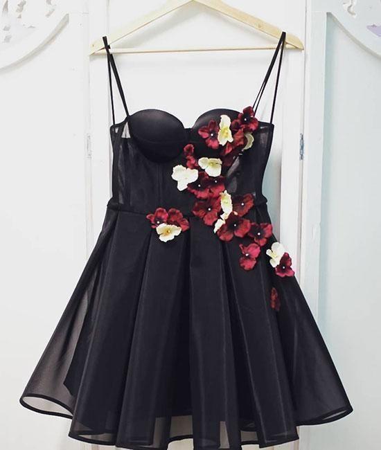 Black Tulle Sweetheart Neck Short Prom Dress, Black Homecoming Dress,pl3653