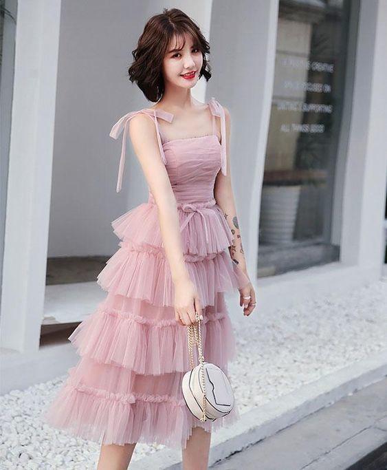 Simple Pink Tulle Short Prom Dress, Pink Homecoming Dress,pl3661