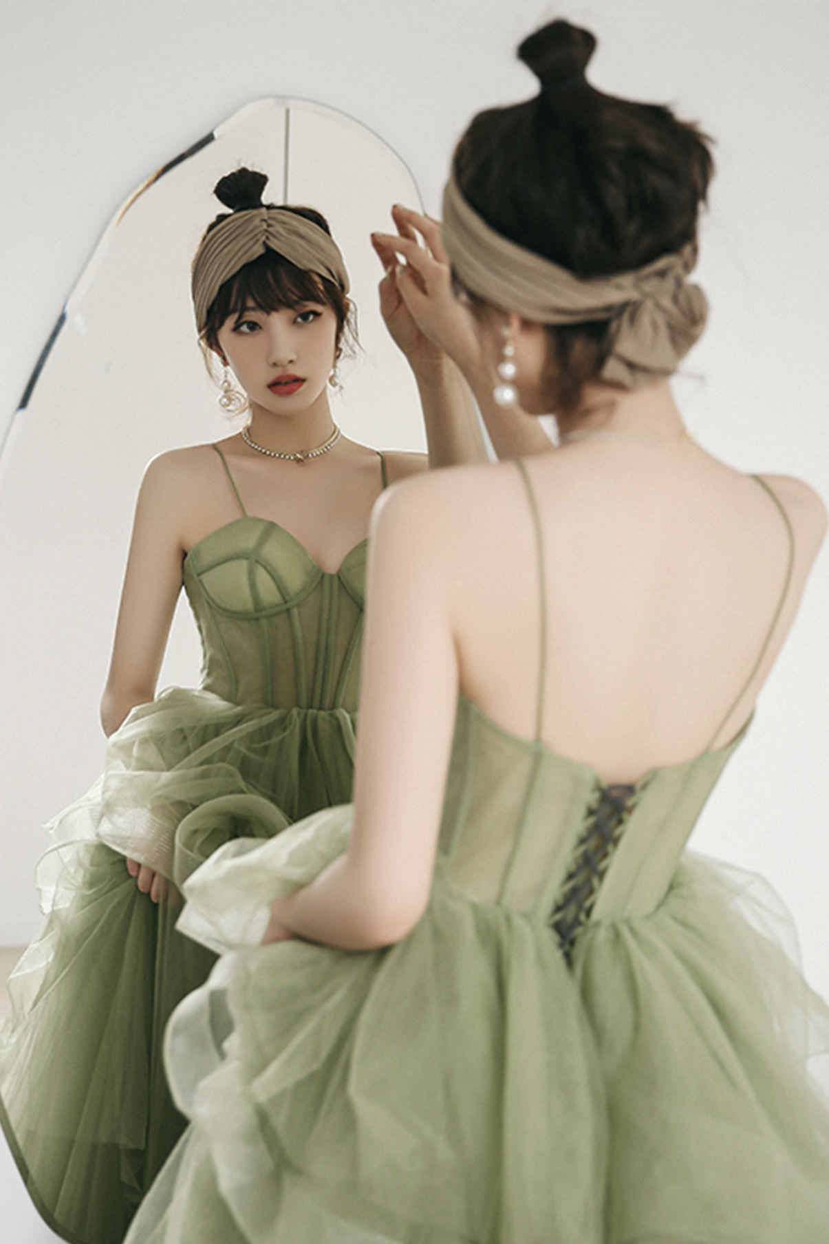 Green Tulle Long A Line Prom Dress Green Evening Dress,pl3715
