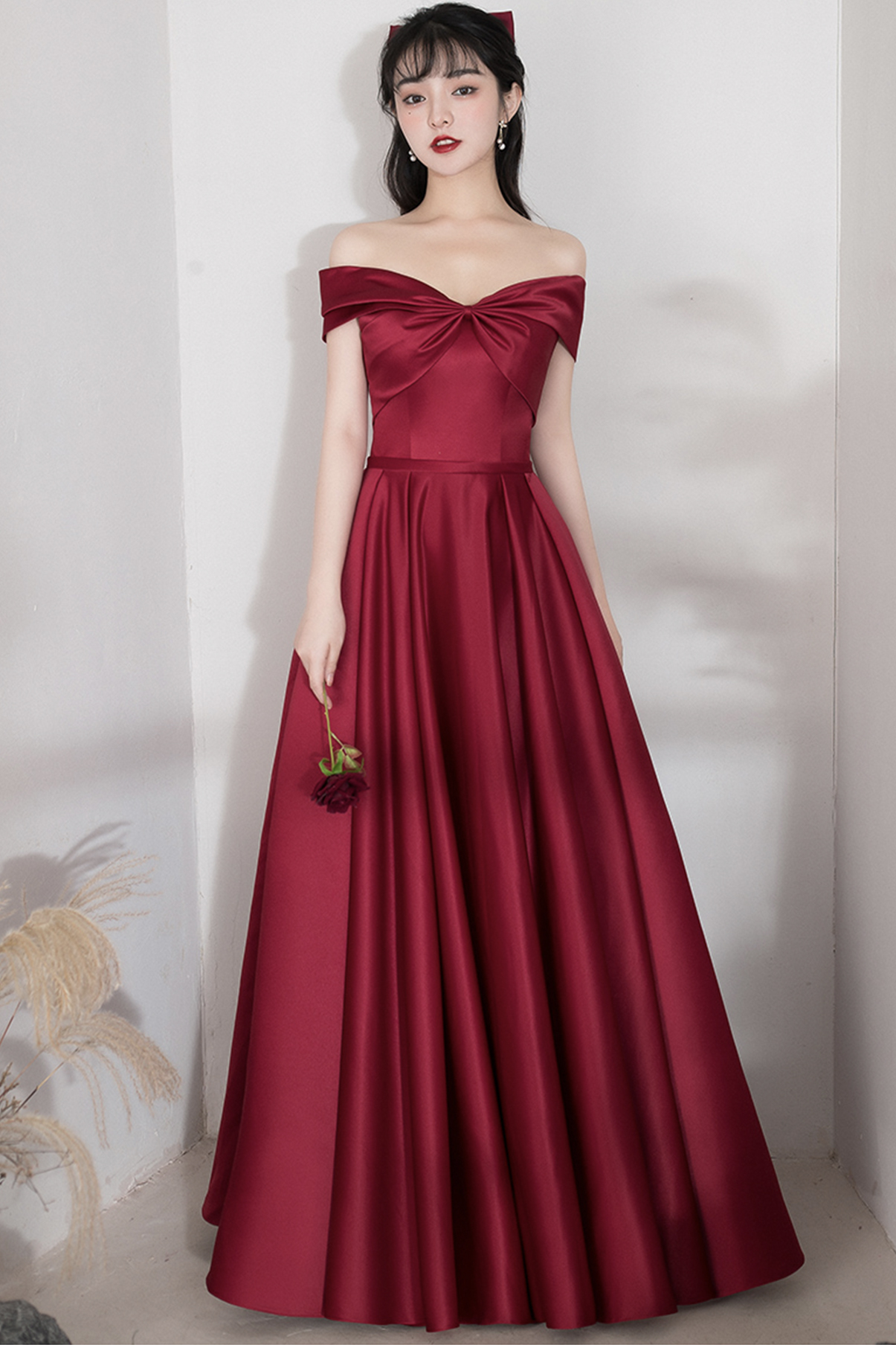 Burgundy Satin Long A Line Prom Dress Evening Dress,pl3718