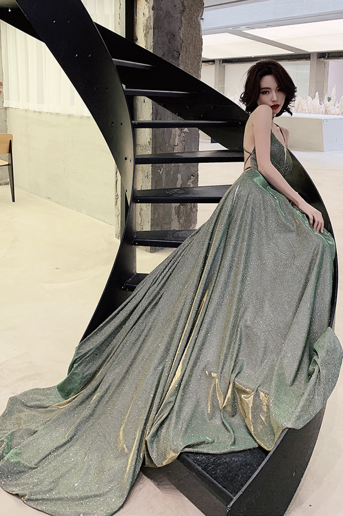 Simple Chiffon Green A-Line Backless Long Prom Dress, Formal Dress PL328