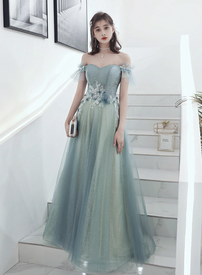 Green Tulle Lace Long Prom Dress Evening Dress,pl3769