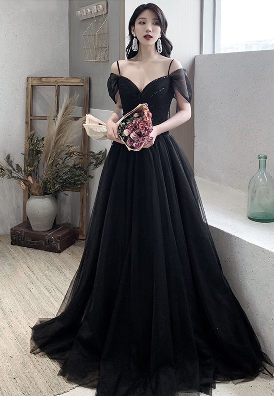 Black Tulle Long Prom Dress Evening Dress,pl3817