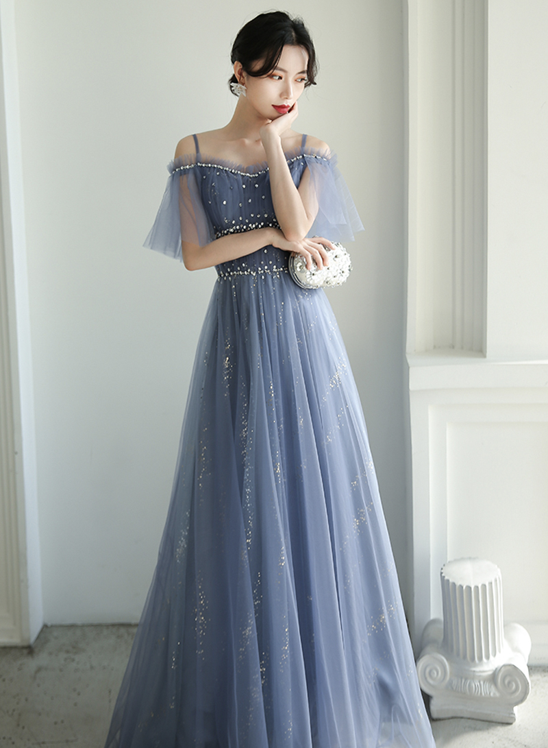 Blue Tulle Long Prom Dress Evening Dress,pl3832