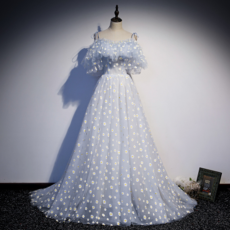 Blue Tulle Long A Line Prom Dress Blue Evening Dress,pl3834