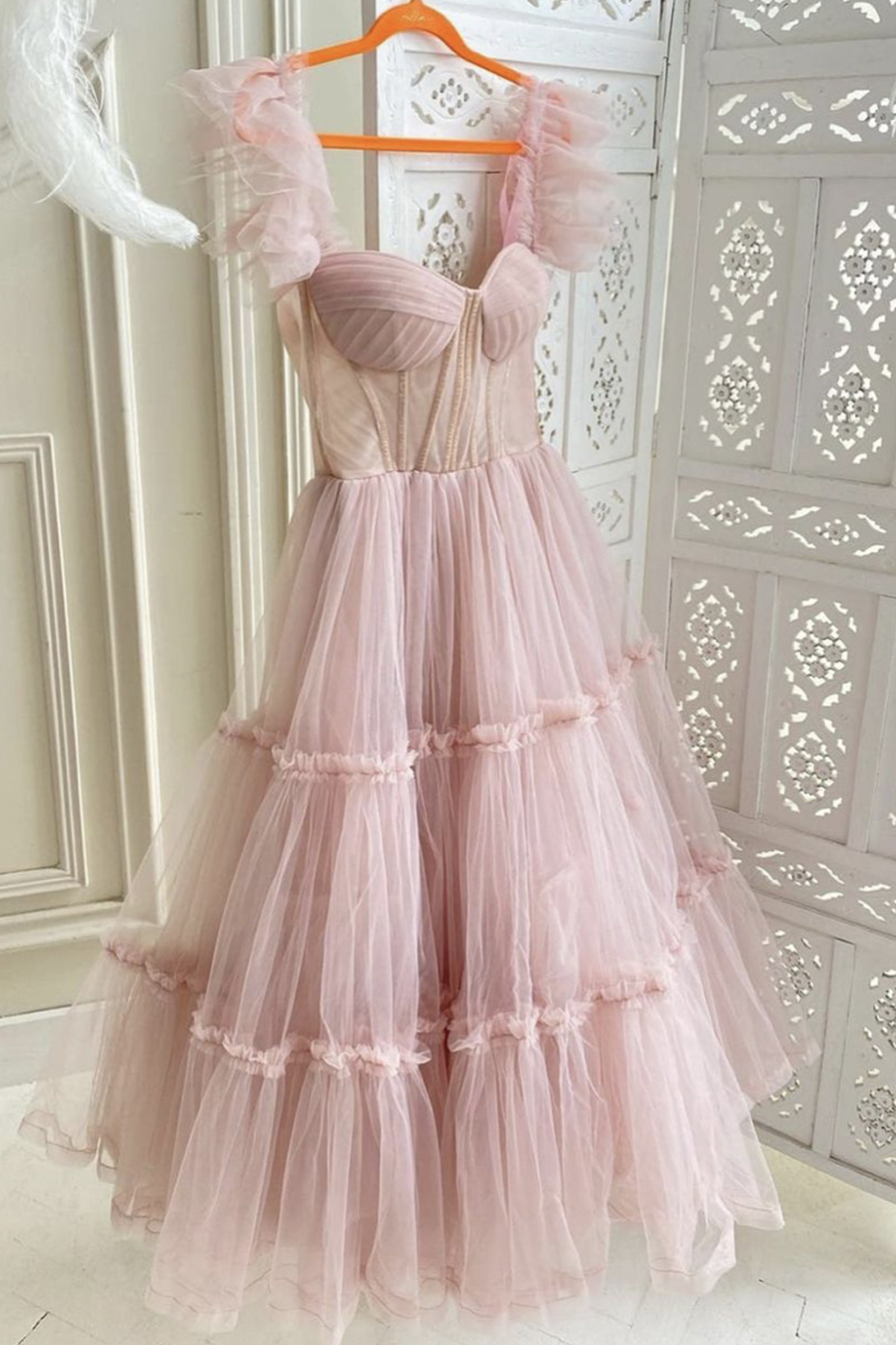 Pink Tulle Short Prom Dress Pink Evening Dress,pl3849