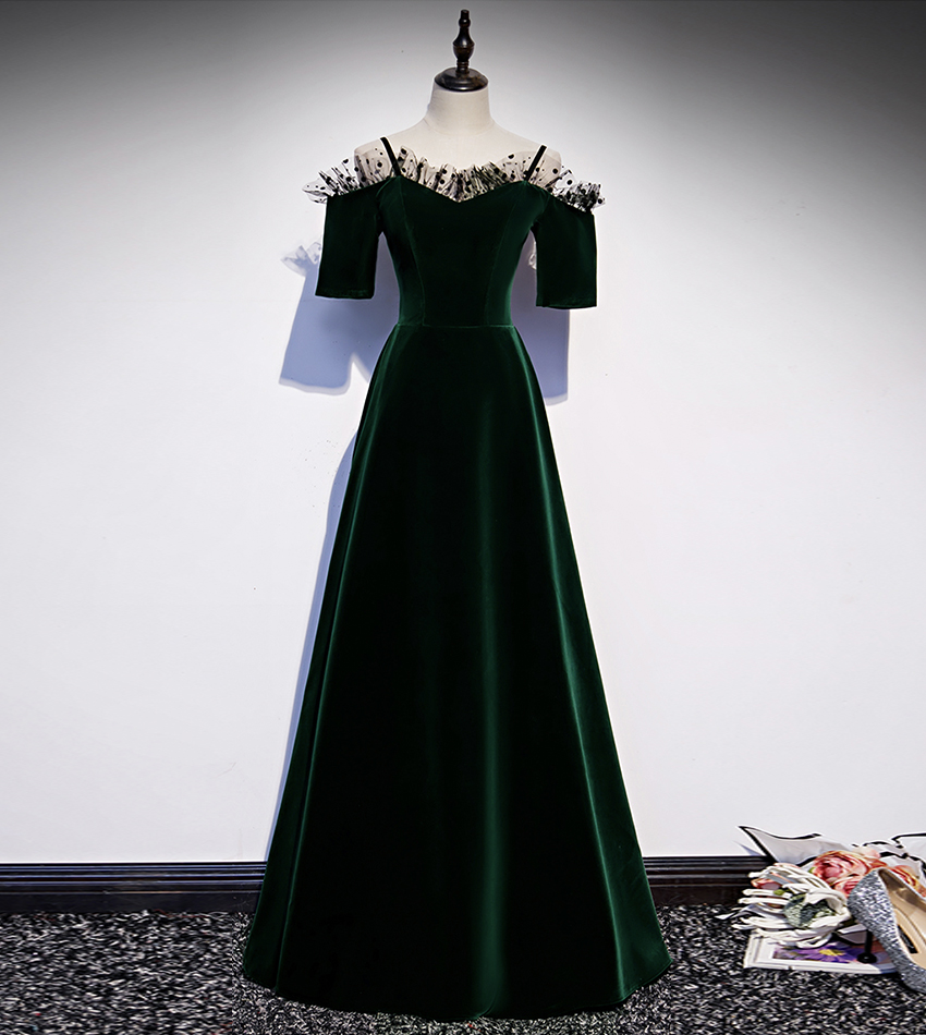 Green Velvet Long Prom Dress Green Evening Dress,pl3858