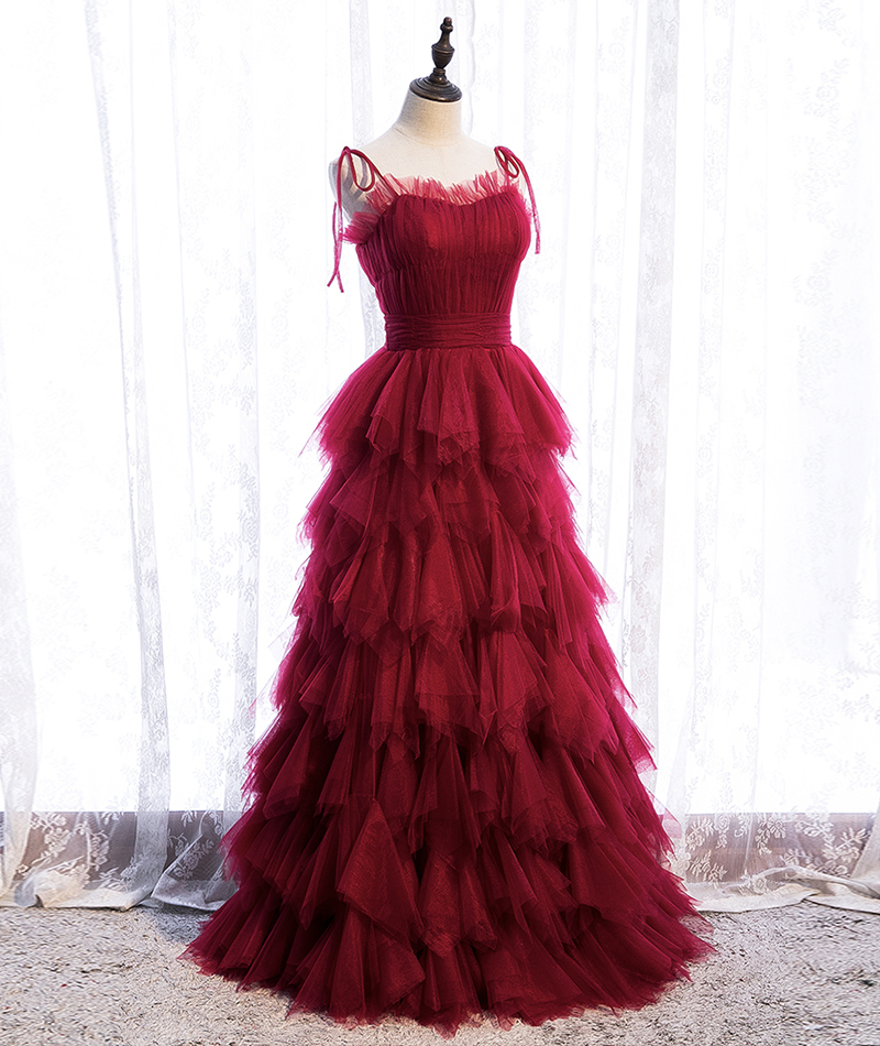 Burgundy Tulle Long Prom Gown Formal Dress,pl3867
