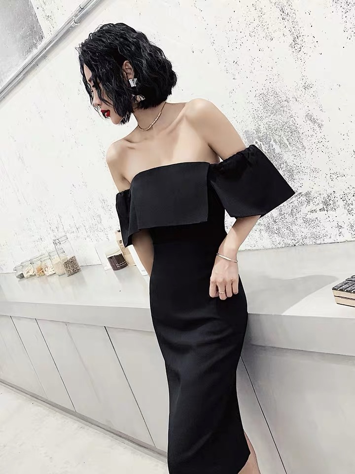 High Quality Evening Dress, Noble Off Shoulder Party Dress, Elegant Short Black Dress,custom Made,pl3936