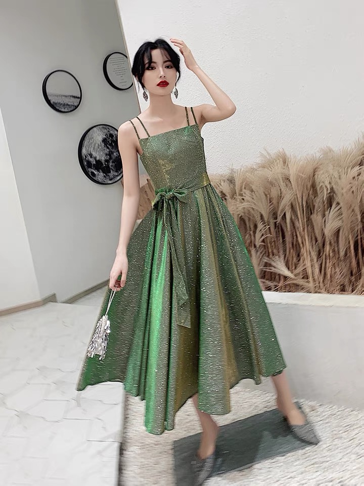 Green Midi Dress, Summer, Spaghetti Strap Party Dress,custom Made,pl3947