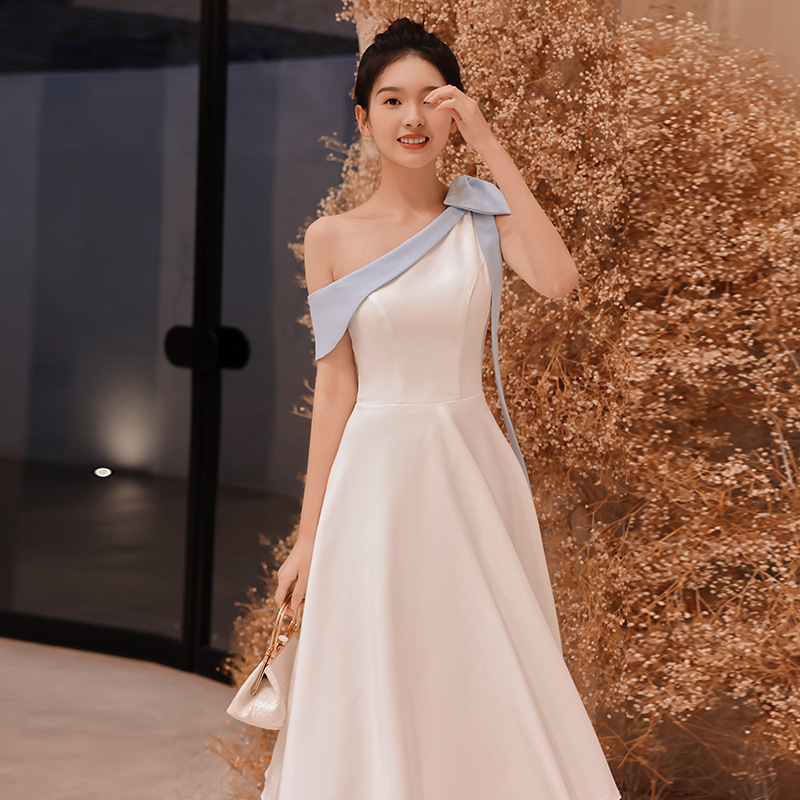 White Evening Dress, Birthday Dress, One Shoulder Midi Dress,custom Made,pl3958