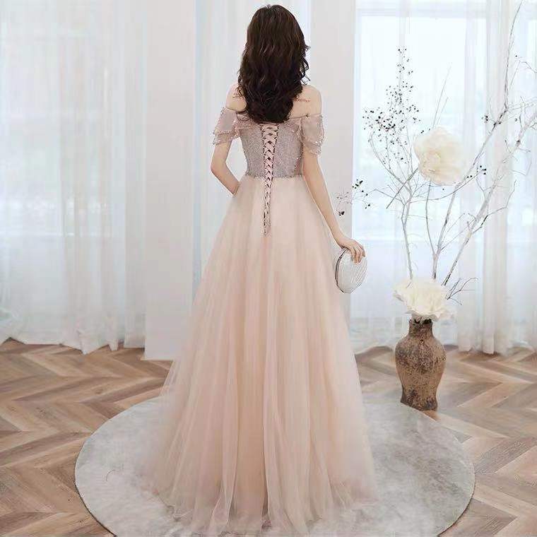 Champagne Party Dress,off Shoulder Evening Dress,tulle Long Prom Dress ...