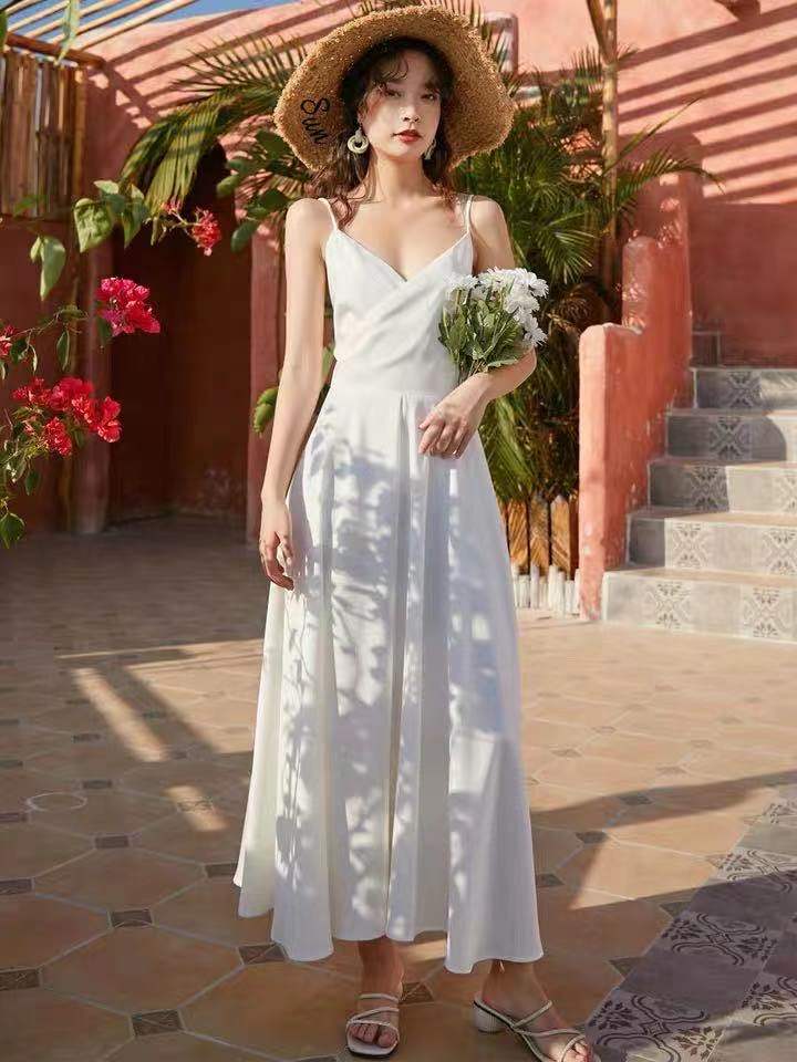 White Party Dress,spaghetti Straps Evening Dress,v Neck Long Prom Dress,backless Sexy Formal Dress,custom Made,pl3975
