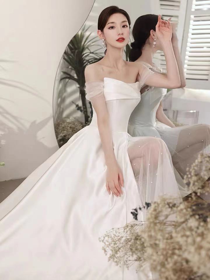 White Wedding Dress,off Shoulder Wedding Dress,high Split Wedding Dress,tulle Beads Wedding Dress,elegant Wedding Dress,custom Made,pl3982