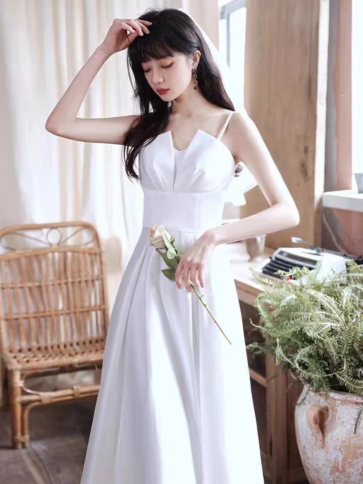 White Party Dress,spaghetti Straps Evening Dress,backless Sexy Formal Dress,satin Long Prom Dress,custom Made,pl3983