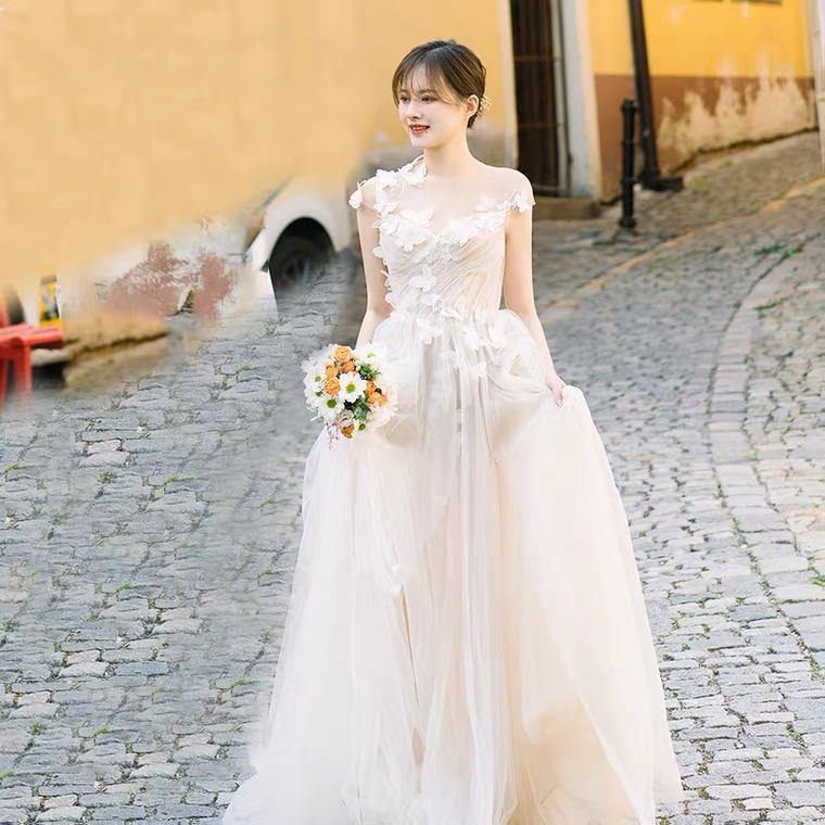 ,cap Sleeve Wedding Dress,,light Tulle Bridal Dress,ivory Wedding Dress,custom Made,pl3989