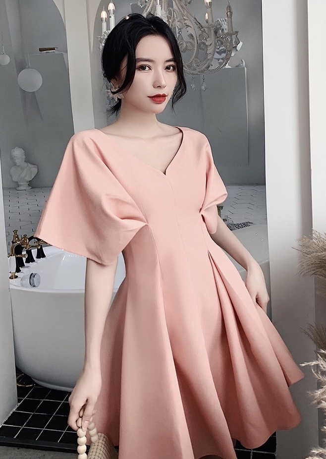 V-neck Homecoming Dress,pink Wedding Guest Dress,custom Made,pl3999