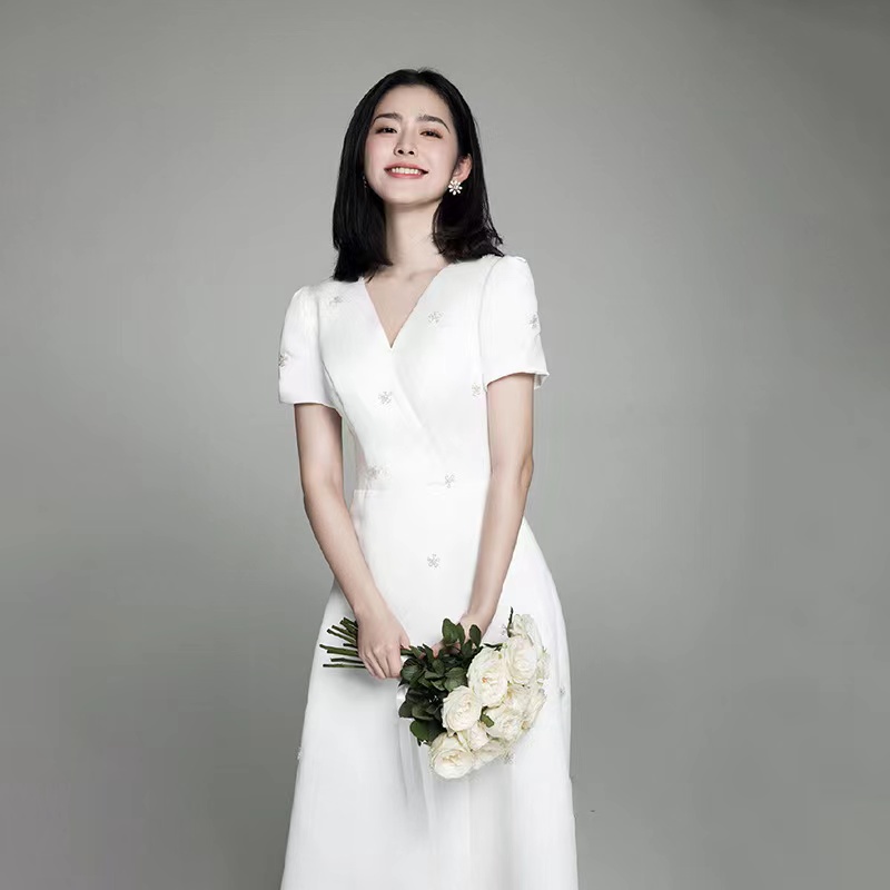 ,light Satin Wedding Dress, Nailed Bead High Quality Dress , Simple Evening Dress,custom Made,pl4001