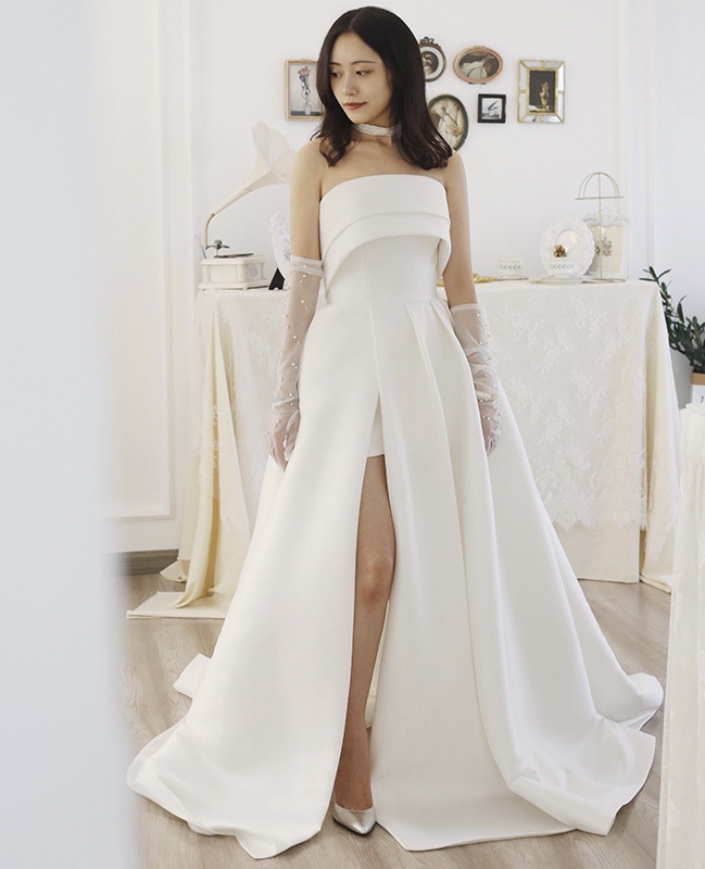 ,strapless Wedding Dress,satin Bridal Dress,split Bridal Dress,custom Made,pl4002