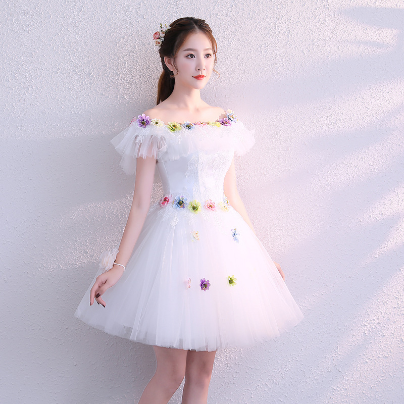 , Handmade Floral ,white Homecoming Dress, Off Shoulder Party Dress,custom Made,pl4023
