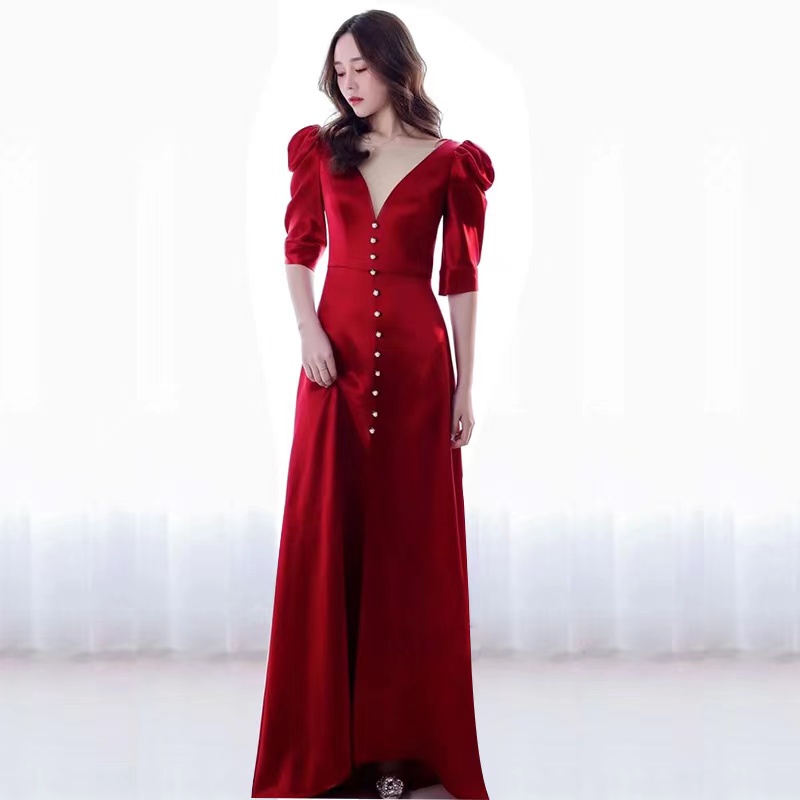 Style,red Slim Dress, Sexy Little Tail, V-neck Evening Dress,custom Made,pl4056