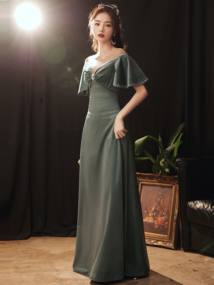 Flying Sleeve Evening Dress, High Quality, Elegant, Bodycon Dress, Light Luxury Beaded Dress ,custom Made,pl4084