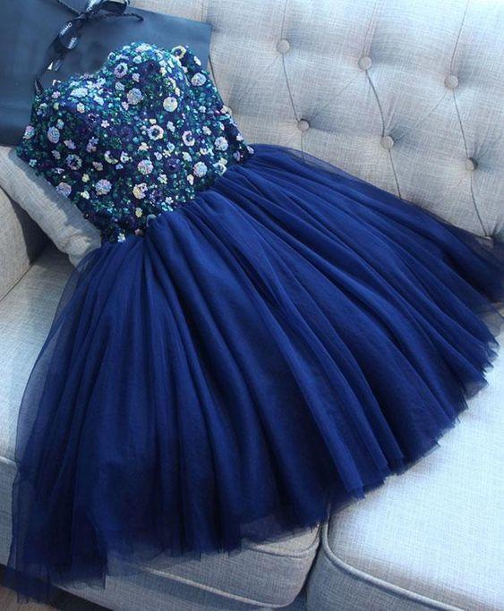 Cute Blue Tulle Sequins Prom Dress, Homecoming Dress, Short Prom Dress For Teens,pl4145